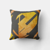 木炭に金ゴールドオレンジ色の斑入り抽象デザイン クッション (裏面)