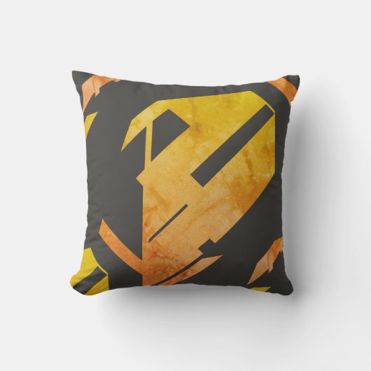 木炭に金ゴールドオレンジ色の斑入り抽象デザイン クッション (正面)