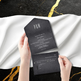 木炭のチョーク　ミニマリスト　エレガント　スクリプト オールインワン招待状