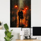 木炭のトーンでロマンチックな雨が散策 ポスター (ホームオフィス)