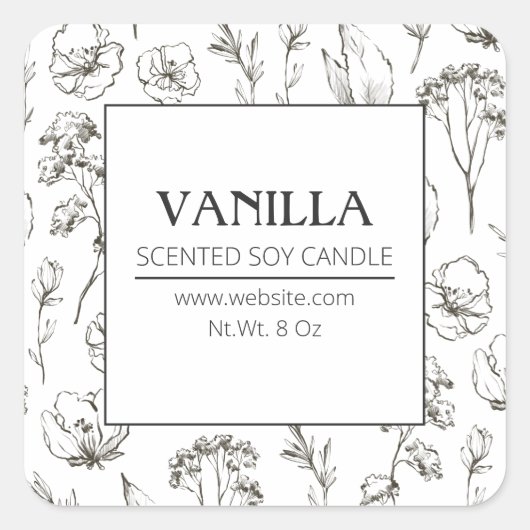 木炭のハーブの花しょうゆキャンドルラベル スクエアシール (正面)