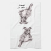 木炭のピットブルポートレート キッチンタオル (縦)