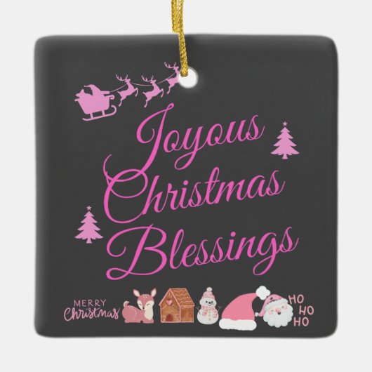 木炭の上にピンクの喜びクリスマス恵み | セラミックオーナメント (正面)