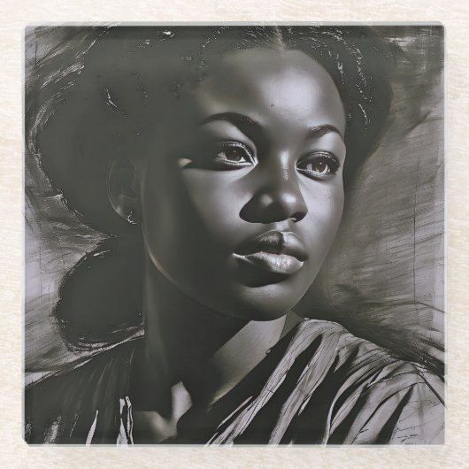 木炭の中の「ジャスミン」 ガラスコースター (正面)