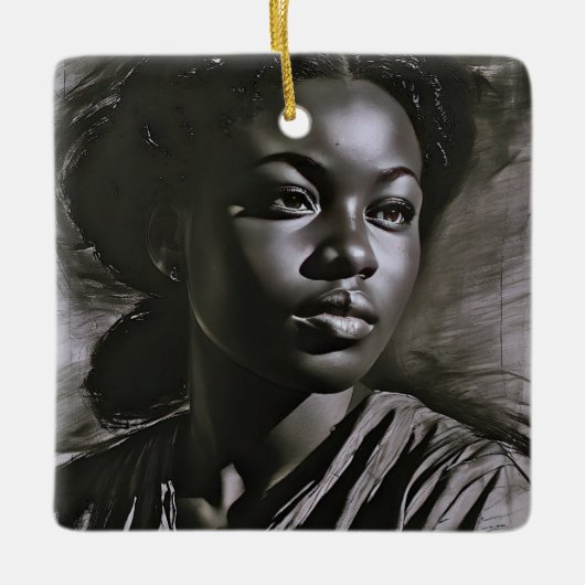 木炭の中の「ジャスミン」 セラミックオーナメント (正面)