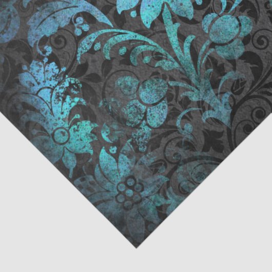 木炭の切り離しに緑のステンシルフラワーズ 薄葉紙 (詳細)