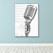 木炭の古いマイクロホンキャンバスのアートプリント キャンバスプリント (インサイチュ (ウッドフロア))