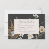 木炭の結婚夕飯に花 出欠カード (正面)