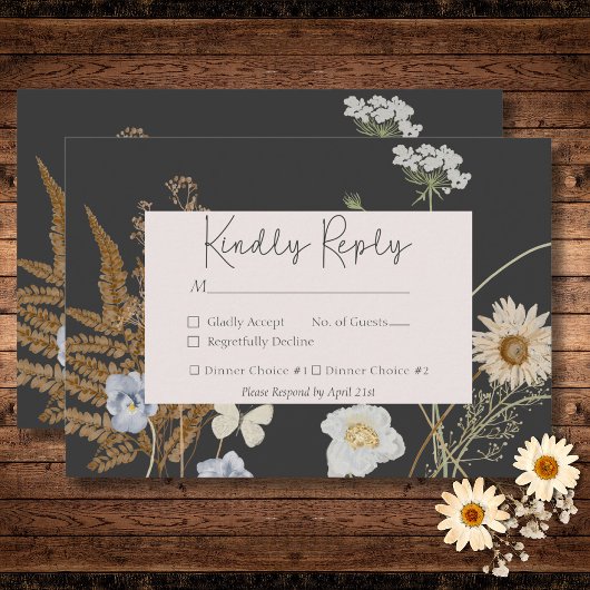 木炭の結婚夕飯に花 出欠カード