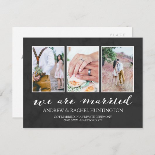 木炭の結婚発表写真コラージュ 案内ポストカード (正面/裏面)