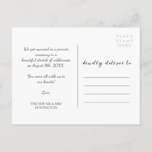 木炭の結婚発表写真コラージュ 案内ポストカード (裏面)