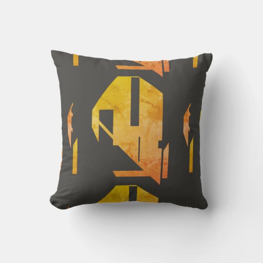 木炭の金ゴールドオレンジの斑入り部族抽象芸術 クッション (正面)