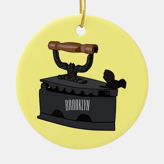 木炭の鉄の漫画イラストレーション セラミックオーナメント (正面)