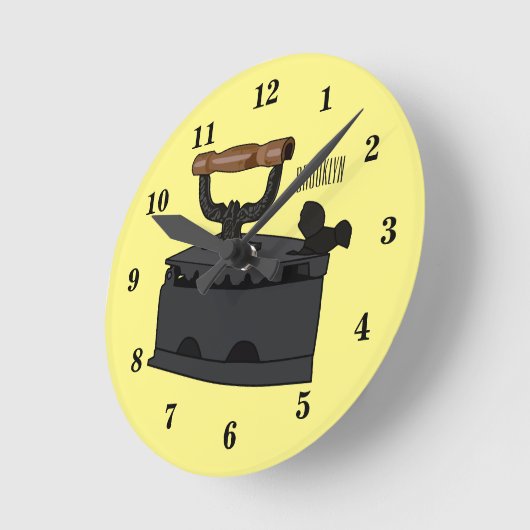 木炭の鉄の漫画イラストレーション ラウンド壁時計 (傾斜)