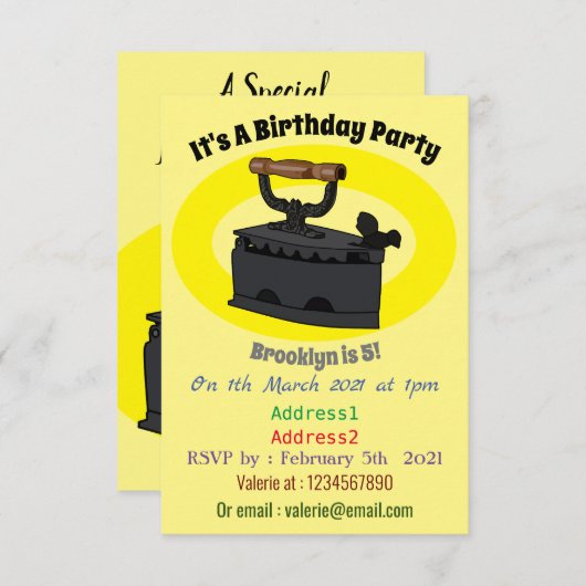 木炭の鉄の漫画イラストレーション 招待状 (正面/裏面)