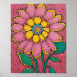 木炭の鉛筆の花 – ピンクの星 ポスター