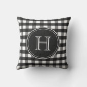 木炭の黒と白のギンガム クッション (裏面)