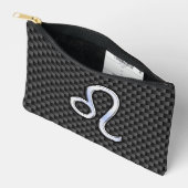 木炭の〔占星術の〕十二宮図記号Leoカーボンファイバーデコール アクセサリーポーチ (見開き)