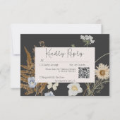 木炭のQRコード結婚にワイルドフラワー 出欠カード (正面)