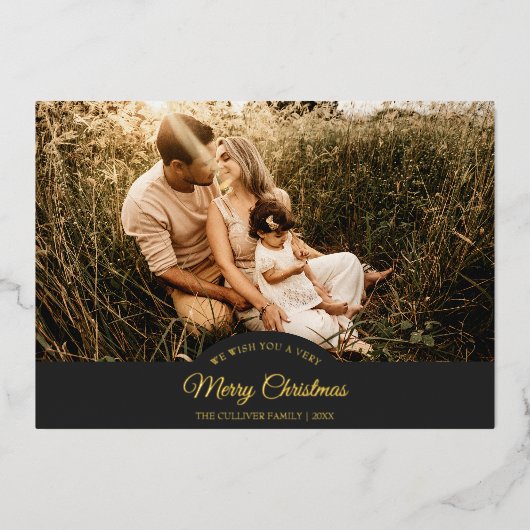 木炭は非常に陽気なクリスマス4つの写真の風景 箔シーズンカード (正面)