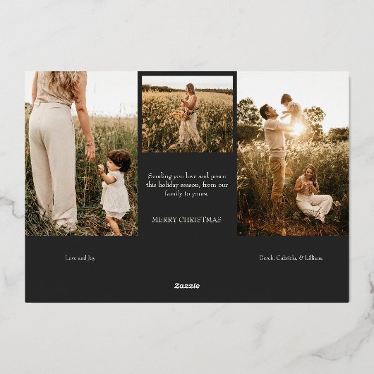 木炭は非常に陽気なクリスマス4つの写真の風景 箔シーズンカード (裏面)