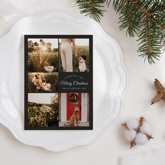 木炭は非常に陽気なクリスマス5つの写真コラージュ シーズンカード