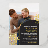 木炭アーチゴールデンスプリング2イン1結婚の詳細 箔招待状 (正面)