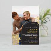 木炭アーチゴールデンスプリング2イン1結婚の詳細 箔招待状 (立ち正面)