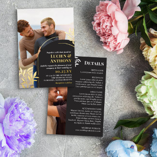 木炭アーチゴールデンスプリング2イン1結婚の詳細 箔招待状