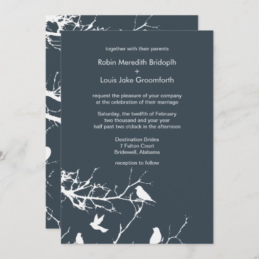 木炭エレガント冬の結婚式パーソナライズされた 招待状 (正面/裏面)