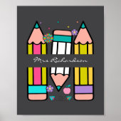 木炭カラフル先生漫画鉛筆ポスター ポスター (正面)