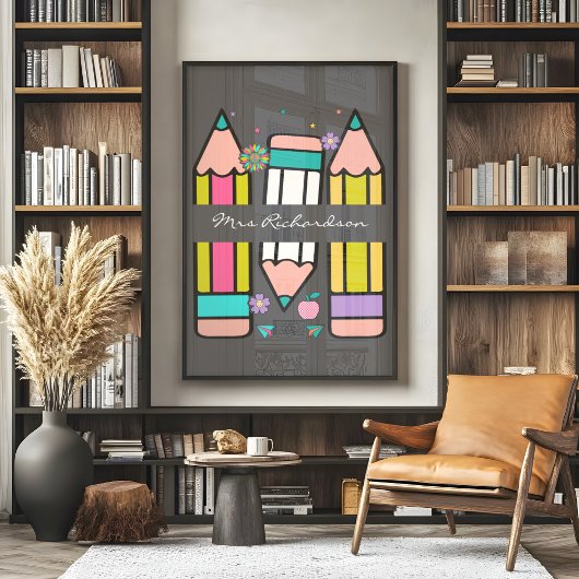 木炭カラフル先生漫画鉛筆ポスター ポスター