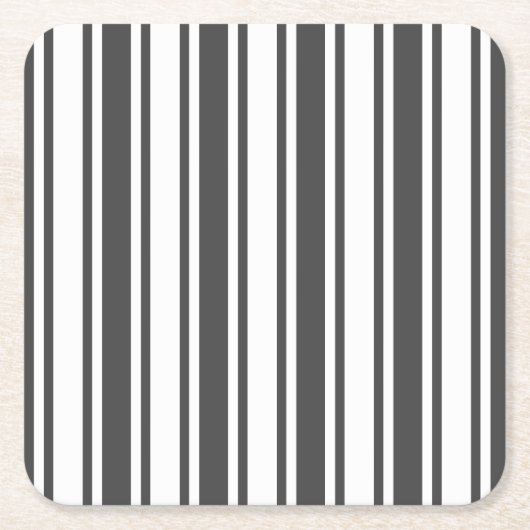 木炭グレーとホワイトキャンディストライプー スクエアペーパーコースター (正面)