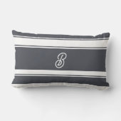 木炭グレーと白のパタストライプーンモノグラム ランバークッション (裏面)