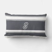 木炭グレーと白のパタストライプーンモノグラム ランバークッション (正面)