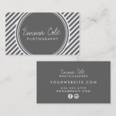 木炭グレーと白の名門私立校風のストライプ 名刺 (正面/裏面)