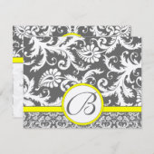 木炭グレーと黄色のエンクロージャカード 出欠カード (正面/裏面)