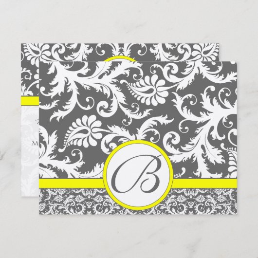 木炭グレーと黄色のエンクロージャカード 出欠カード (正面/裏面)