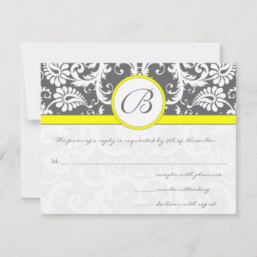 木炭グレーと黄色のエンクロージャカード 出欠カード (裏面)