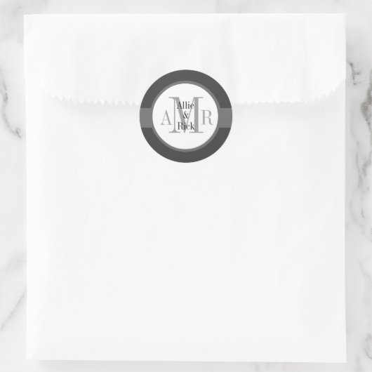 木炭グレーのモノグラム名結婚ズ ラウンドシール (バッグ)