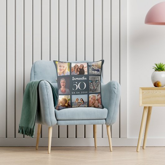 木炭グレーカスタムフォトコラージュ誕生日 クッション