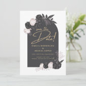 木炭グレーピンクローゼウディング日付を保存 招待状 (スタンド正面)