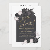 木炭グレーピンクローゼウディング日付を保存 招待状 (正面/裏面)