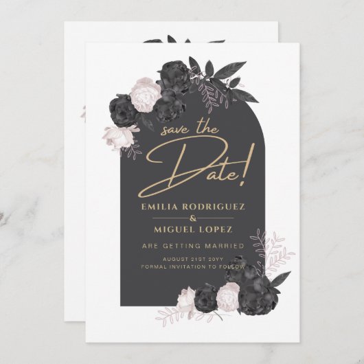 木炭グレーピンクローゼウディング日付を保存 招待状 (正面/裏面)