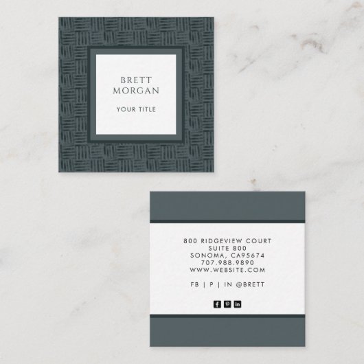 木炭グレーブラックラインスクエアビジネスカード スクエア名刺 (正面/裏面)