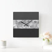 木炭グレーブロックストライプ スクエア壁時計 (ホーム)