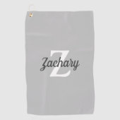 木炭グレーホワイトモノグラムパーソナライズされた ゴルフタオル (正面)