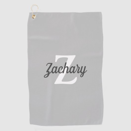 木炭グレーホワイトモノグラムパーソナライズされた ゴルフタオル (正面)