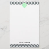 木炭グレーホワイトモロッコミント#5ミントネームモノグラム 便箋 (正面)