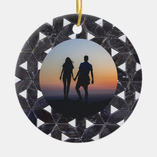 木炭グレーモザイク |花柄 セラミックオーナメント (正面)